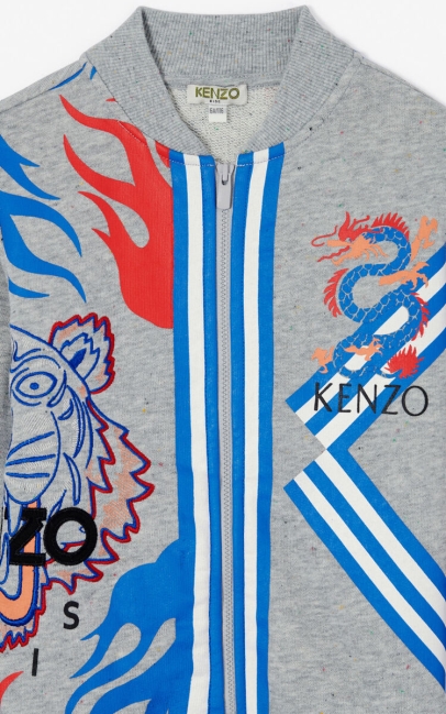 Kenzo Kids Dragon Celebration' Zipped Sweatshirt Misty Grey